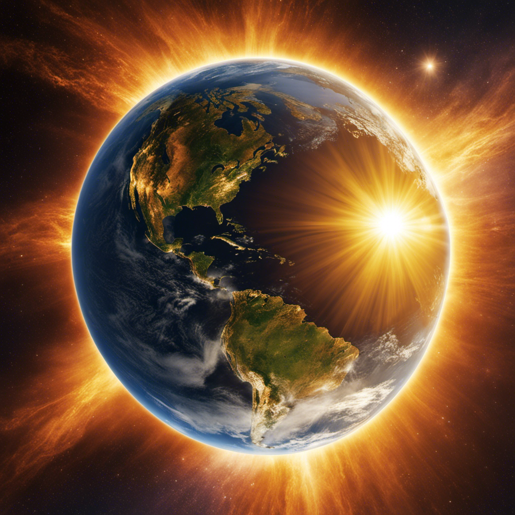 An image showcasing the dazzling radiance of the sun, casting its golden rays onto the Earth's surface