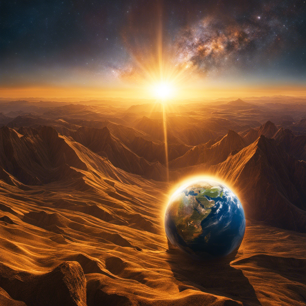 An image that showcases the Earth as a radiant sphere, bathed in golden sunlight streaming from space