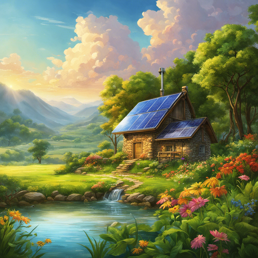An image that showcases a picturesque rural landscape with a small, off-grid house surrounded by lush green fields, featuring a solar water pump system drawing crystal-clear water from a well, symbolizing the vital role of solar energy in providing clean water in remote areas