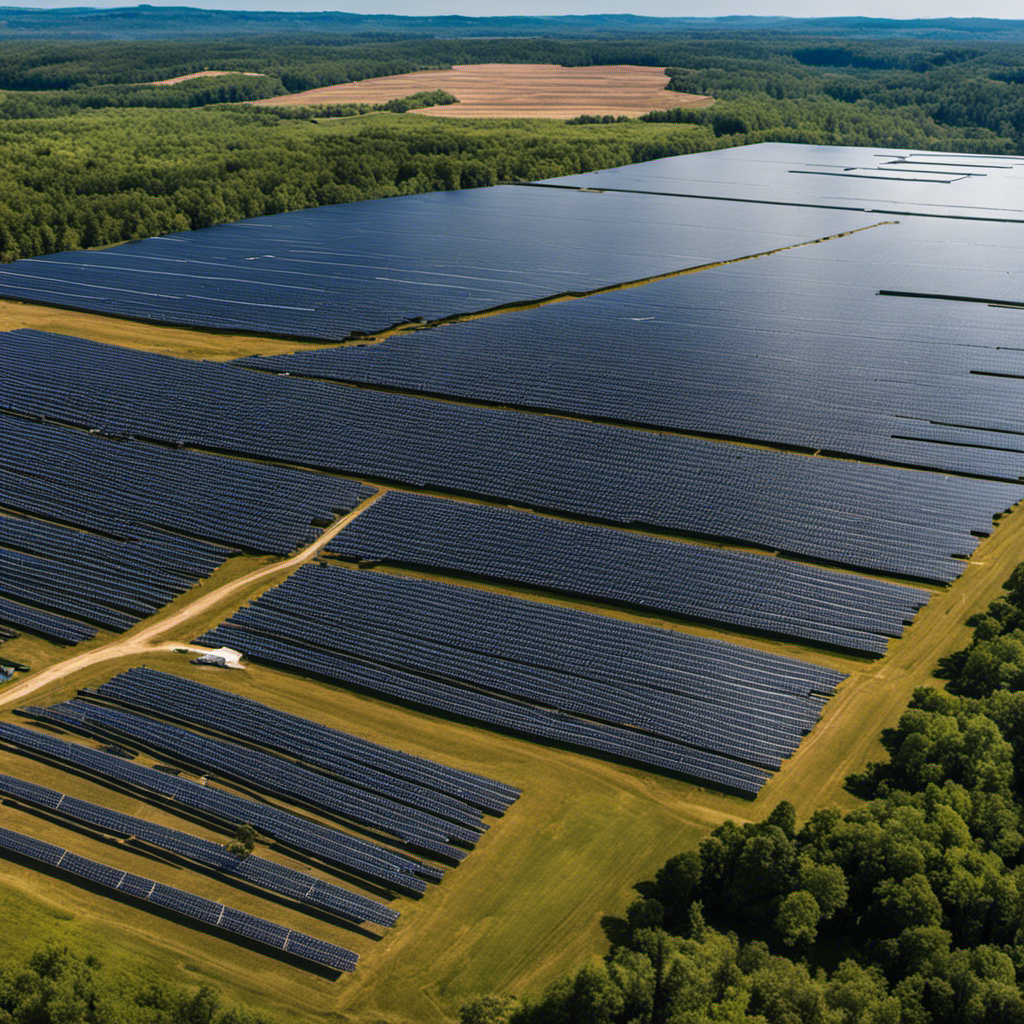An image showcasing a panoramic view of a sprawling solar farm, with technicians collaborating on cutting-edge technology, interconnecting panels, and optimizing solar energy generation, exemplifying best practices and advancements in solar farm collaboration