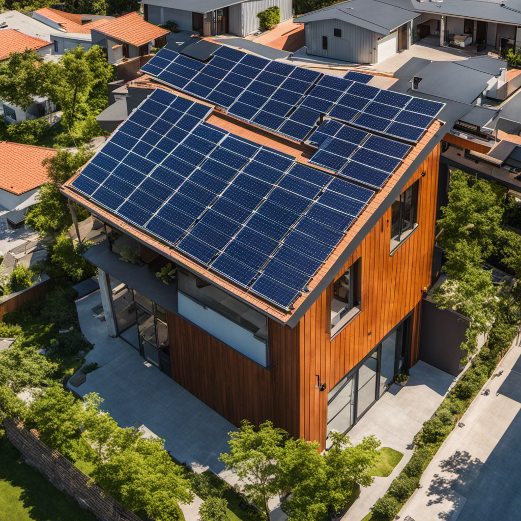 An image showcasing a sunny rooftop with solar panels, seamlessly connecting to a power grid through a net metering system