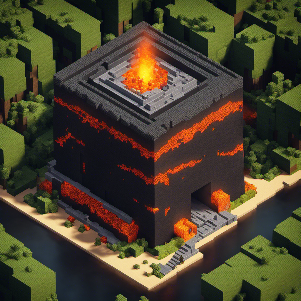 An image showcasing a Minecraft player constructing a lava-powered geothermal generator