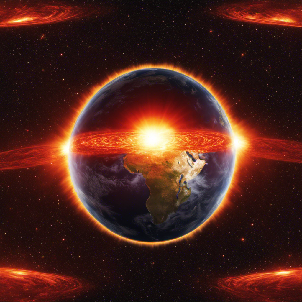 An image that depicts Earth surrounded by a vibrant, shimmering halo of infrared radiation, as the majority of solar energy absorbed by our planet is radiated back into space in the form of long-wavelength thermal radiation