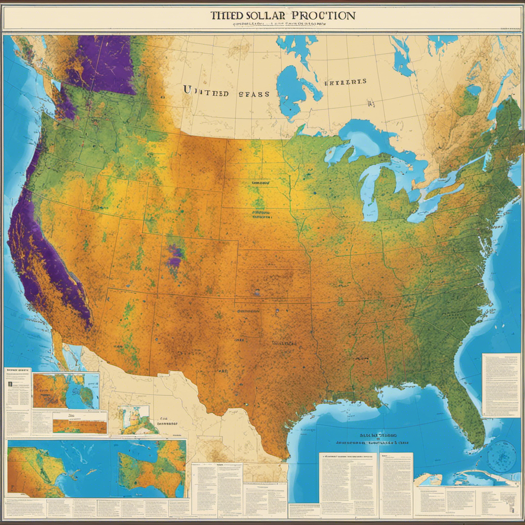 An image showcasing a detailed map of the United States, highlighting the locations of solar energy production