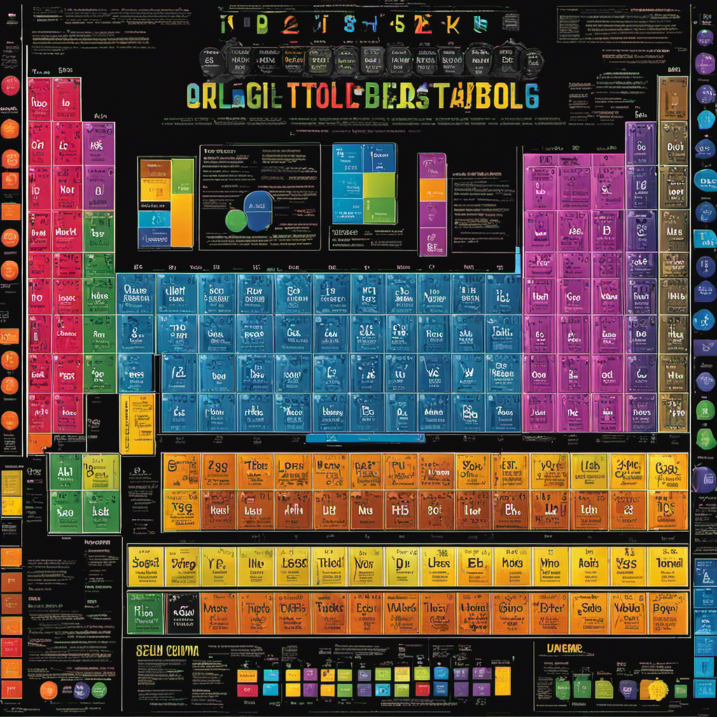An image showcasing a vibrant periodic table with enlarged cells representing distinct ionic compounds