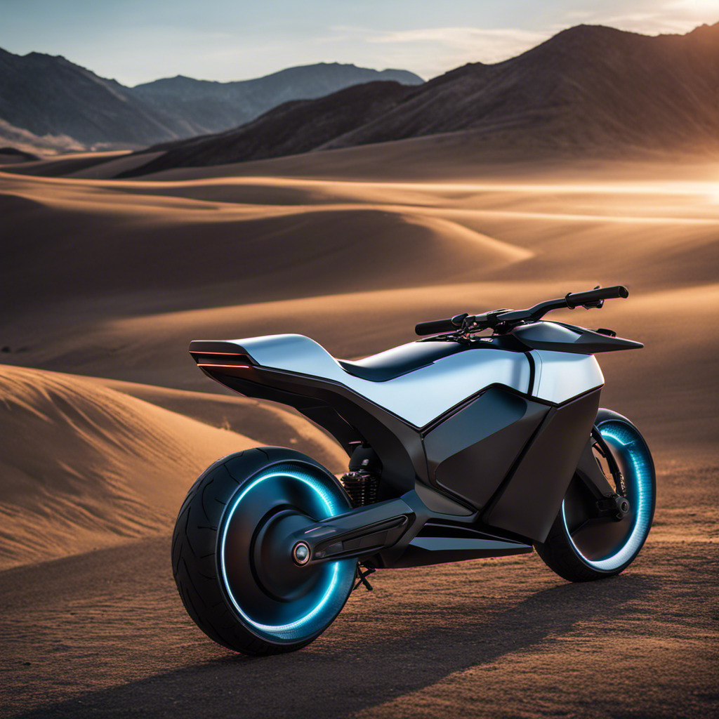 An image showcasing a sleek, futuristic electric motorcycle backpack