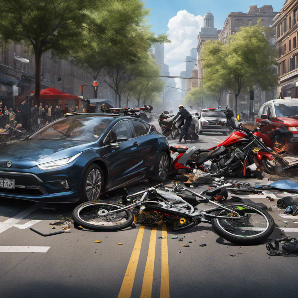 An image that portrays the unsettling surge in electric bike accidents, capturing the chaos as bikes collide, startled pedestrians react, and emergency responders rush to the scene