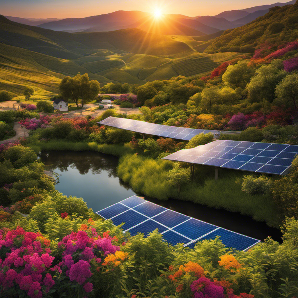 An image showcasing solar cells in a vibrant landscape, capturing the intricate process of harnessing the sun's radiant energy and transforming it into clean electricity, illuminating the world with a brilliant glow