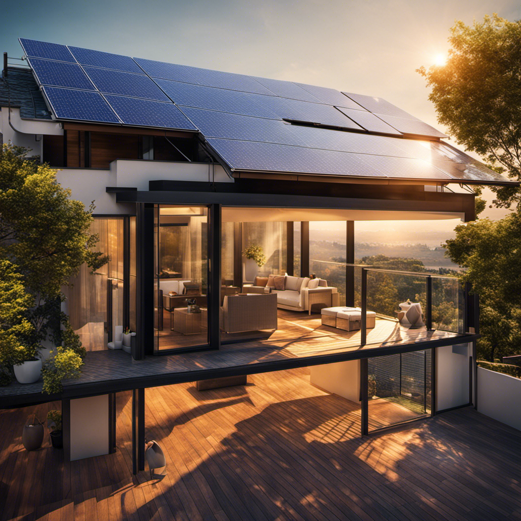An image showcasing a vibrant rooftop covered with sleek solar panels glistening under the sun's rays