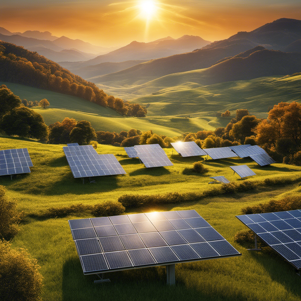 An image showcasing a sprawling landscape with solar panels glistening under the sun's radiant glow, symbolizing the triumph of solar energy in achieving energy independence