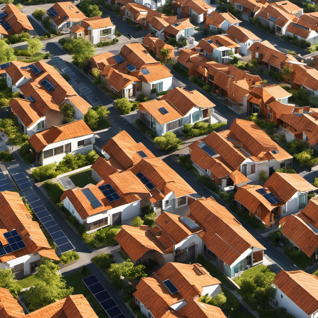 An image featuring a diverse neighborhood, with rows of low-cost houses, filled with sunlight