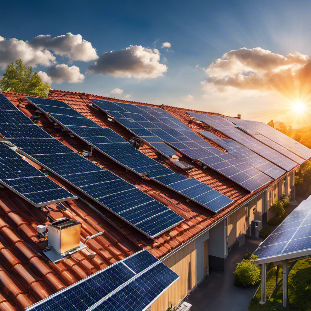An image showcasing solar panels on rooftops, powering homes, businesses, and factories