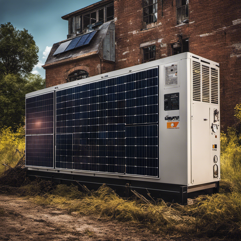 An image showcasing a vibrant solar panel installation, juxtaposed against a decaying and abandoned diesel generator, symbolizing the transition and phasing out of outdated energy sources in favor of solar energy