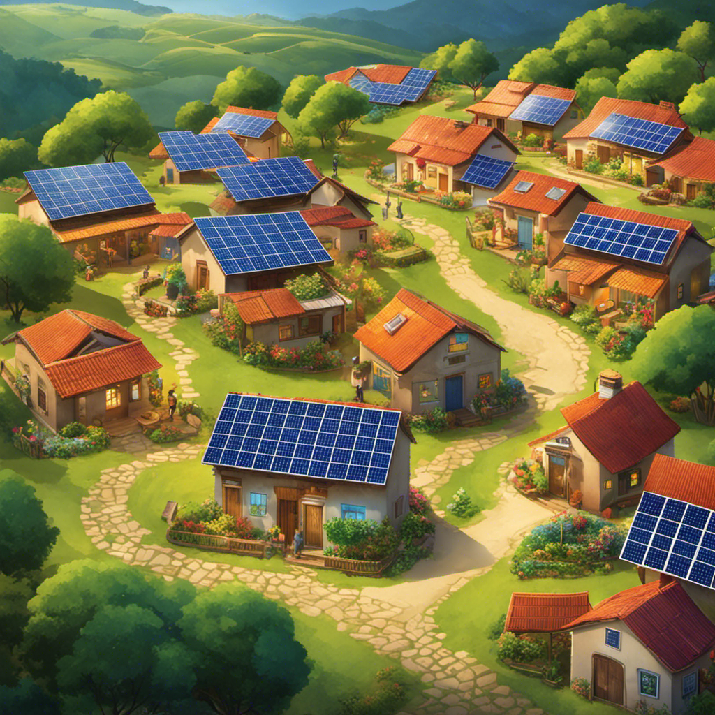 An image showcasing a vibrant rural village in a developing region, transformed by the power of solar energy