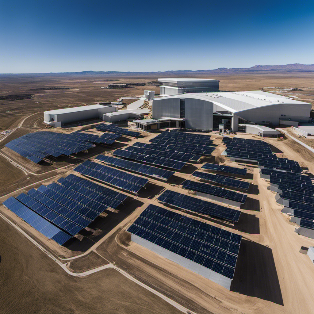An image showcasing the Solar Energy Research Institute's cutting-edge facilities, featuring a vast array of solar panels glistening under a clear blue sky, surrounded by scientists conducting experiments and analyzing data