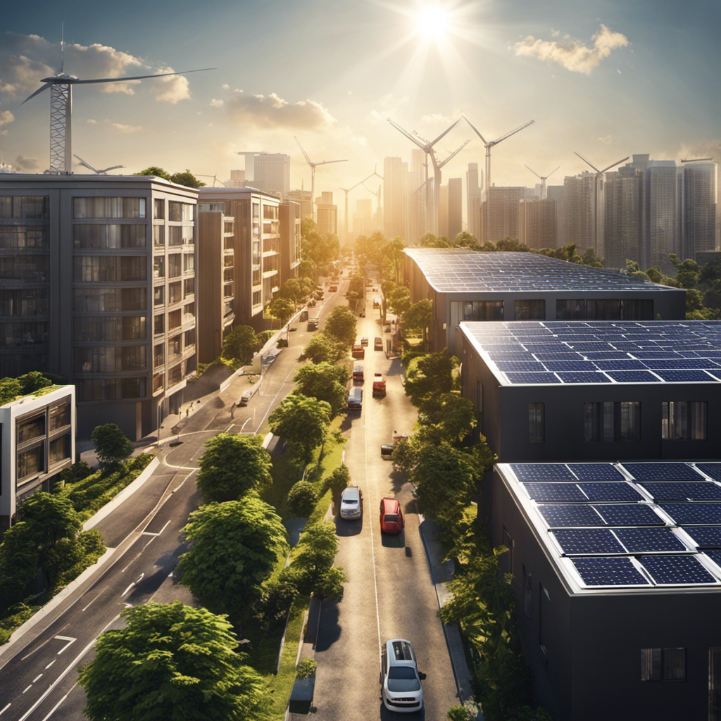 An image depicting a bustling urban area with solar panels seamlessly integrated into the rooftops, providing a reliable and uninterrupted energy supply