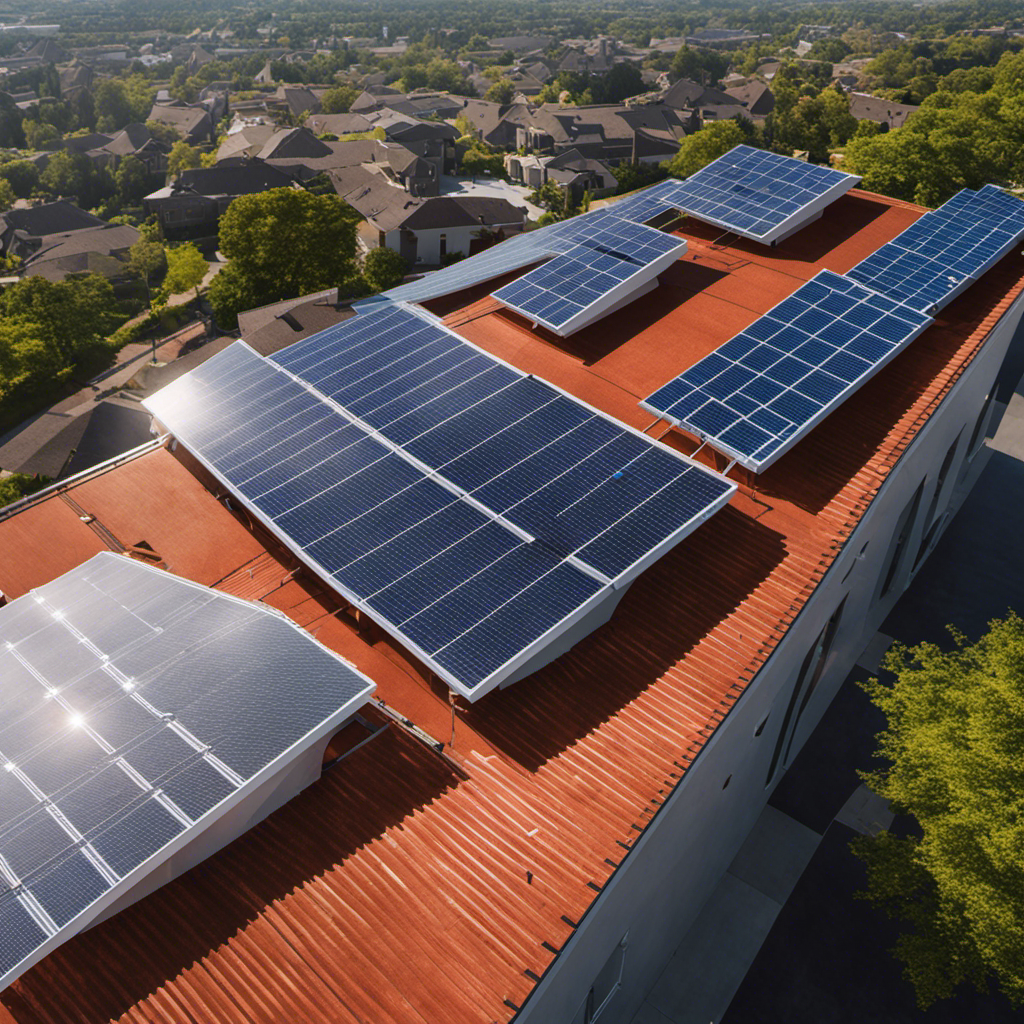 An image showcasing a vibrant rooftop solar panel array, glistening under the sun's rays