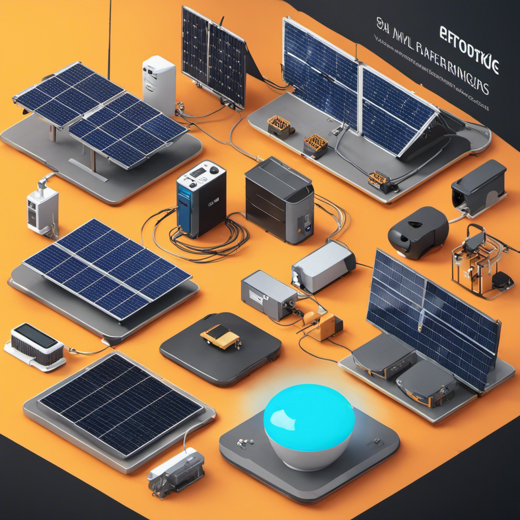 An image depicting a solar panel charging various devices, showcasing alternative methods, efficiency factors, winter storage solutions, benefits, and maintenance