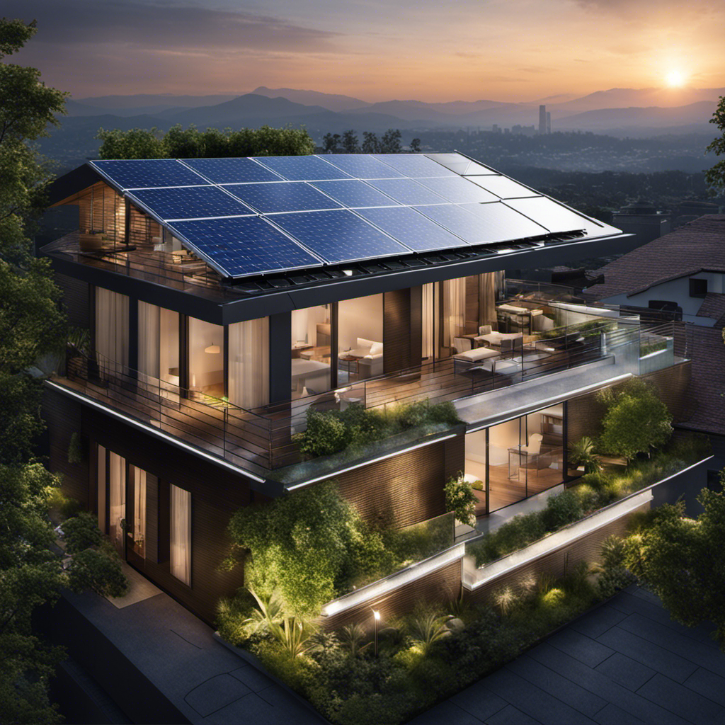 An image showcasing a serene rooftop scene with solar panels, surrounded by a transparent protective barrier