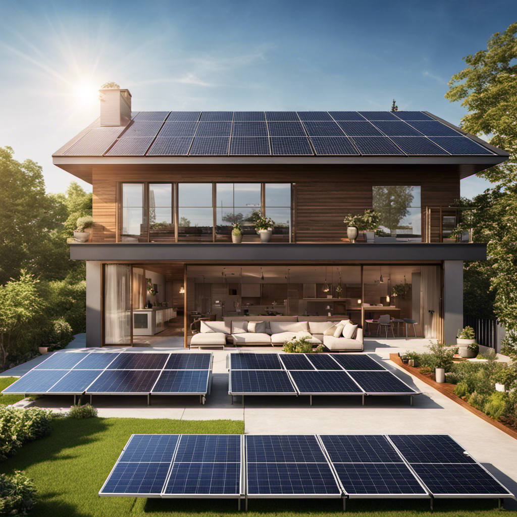 An image showcasing a bright, sunlit rooftop with solar panels seamlessly converting radiant solar energy into clean, sustainable electricity