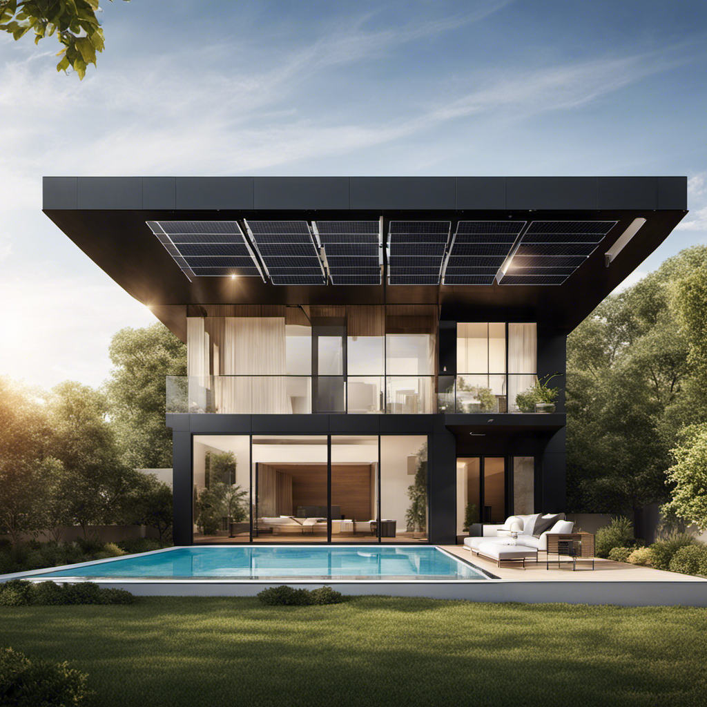 An image of a sunlit rooftop adorned with sleek, black solar panels, seamlessly blending with the architecture