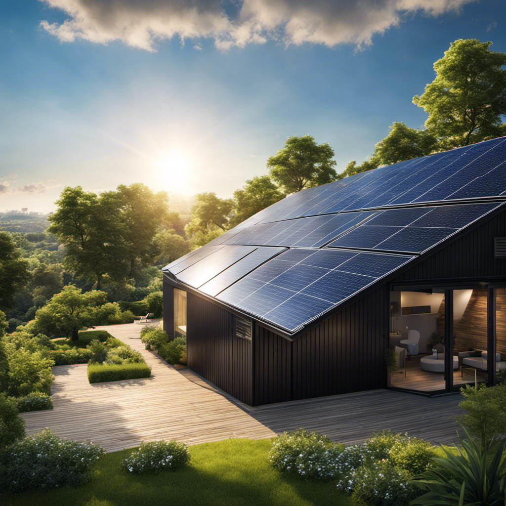 An image showcasing a sunlit rooftop covered with sleek, black solar panels, gracefully harnessing the sun's energy
