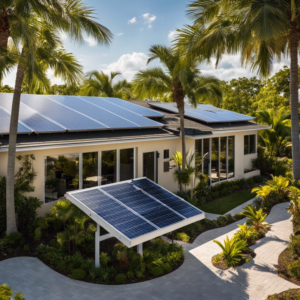 An image showcasing a Florida rooftop adorned with sleek, high-efficiency solar panels glistening under the abundant sunshine