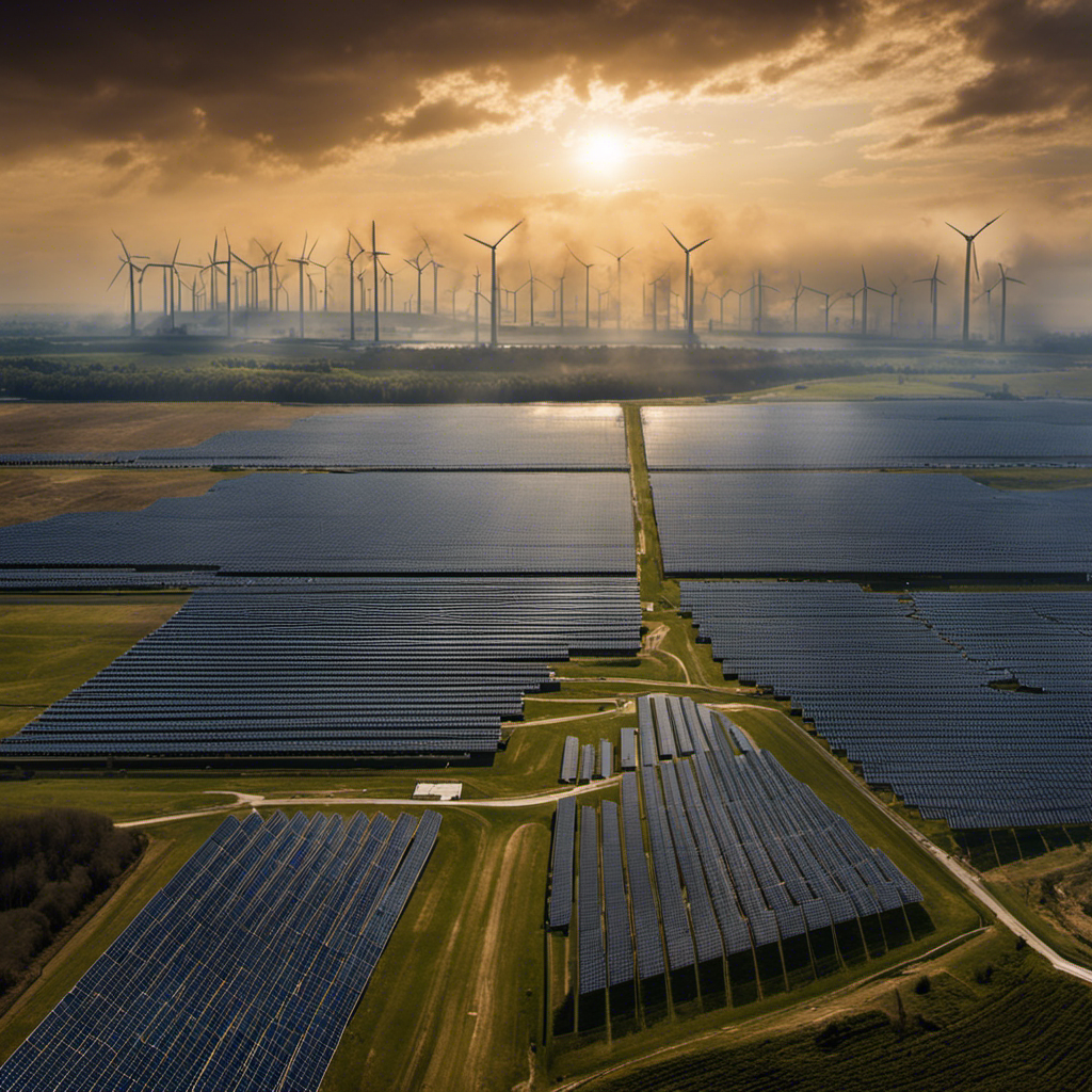 An image contrasting a vast solar farm, its panels gleaming under the bright sun, with a towering coal power plant emitting thick plumes of smoke into a gloomy sky, symbolizing the clash between affordable, sustainable energy sources