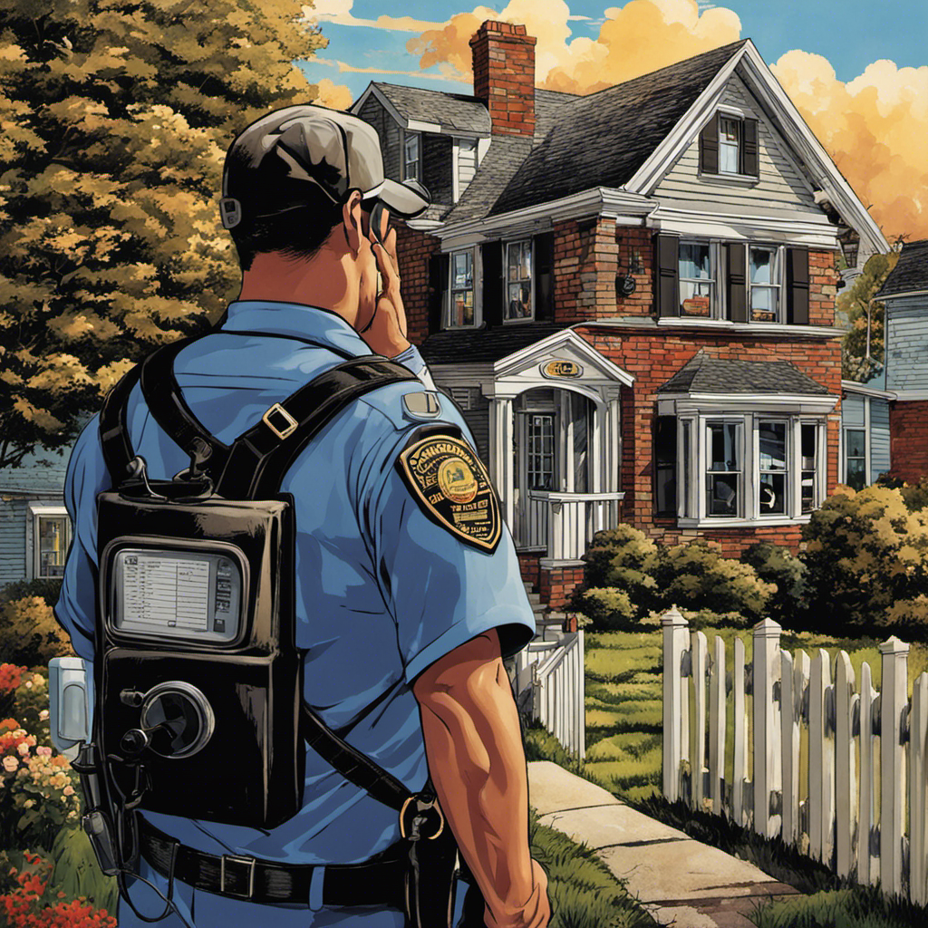 An image that depicts a concerned homeowner standing outside their house, holding their nose and pointing towards a gas meter leaking gas