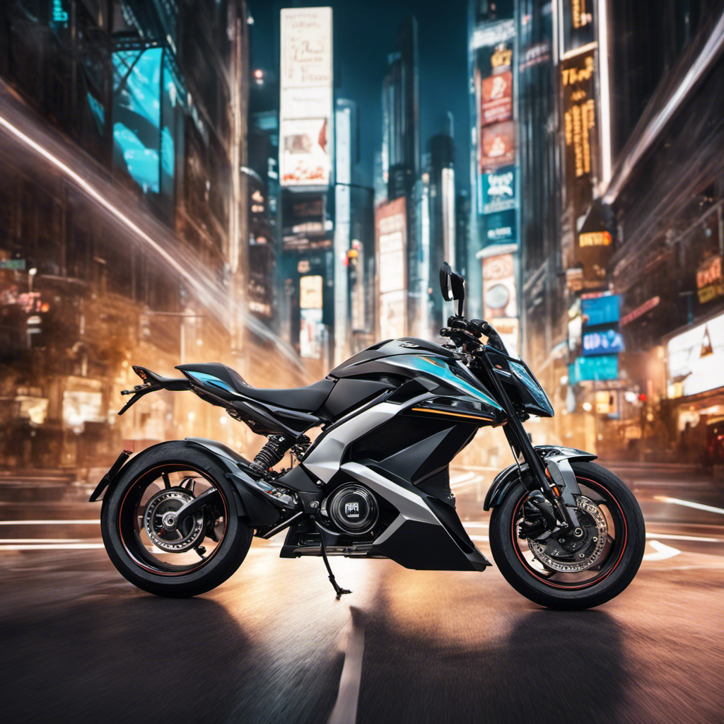 An image showcasing a sleek electric motorcycle zooming through a bustling city street, surrounded by traffic signs adorned with legal regulations and road markings, symbolizing the intricate legal landscape of street-legal electric motorcycles