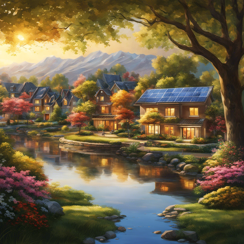 An image showcasing a serene residential neighborhood, drenched in golden sunlight