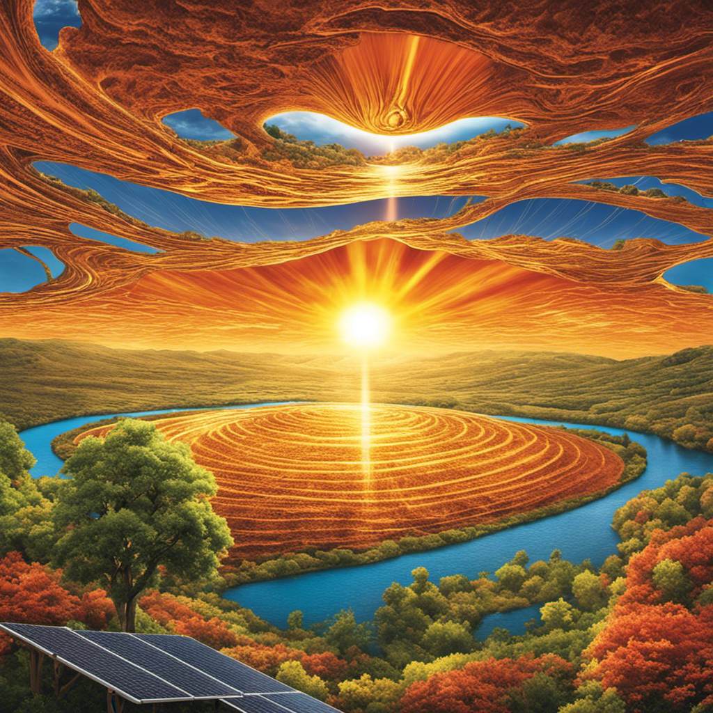 An image showcasing the intricate process of solar energy absorption by land and water