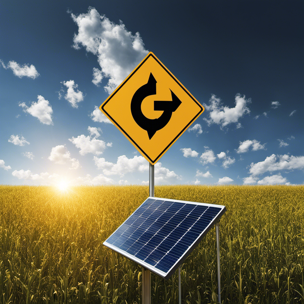An image depicting a modern solar panel with an arrow symbolizing solar energy entering the panel, and another arrow representing converted electricity leaving the panel
