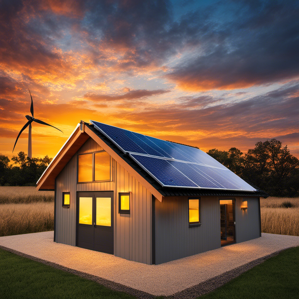 An image showcasing a solar and wind charge controller system, set against a vibrant sunrise backdrop