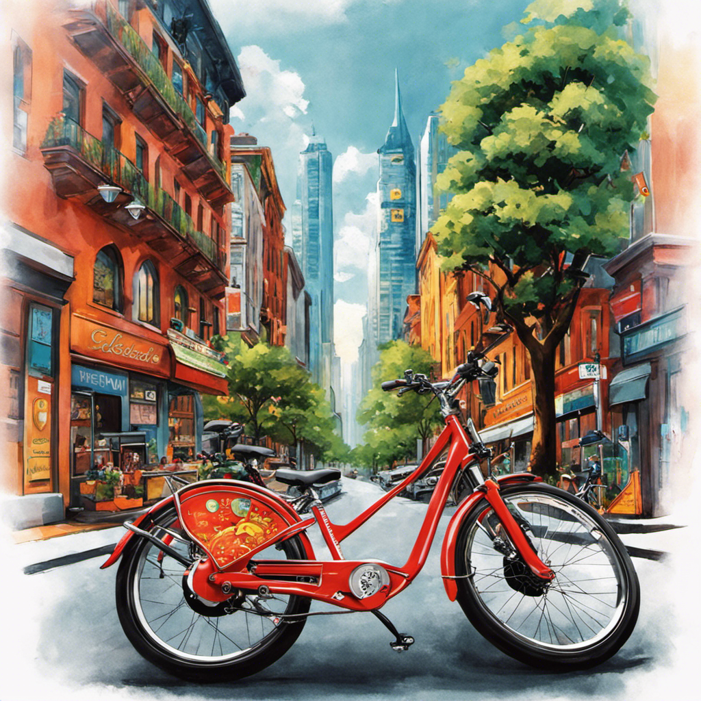 An image showcasing a vibrant city street with a multitude of electric bikes, each adorned with unique personalized plates