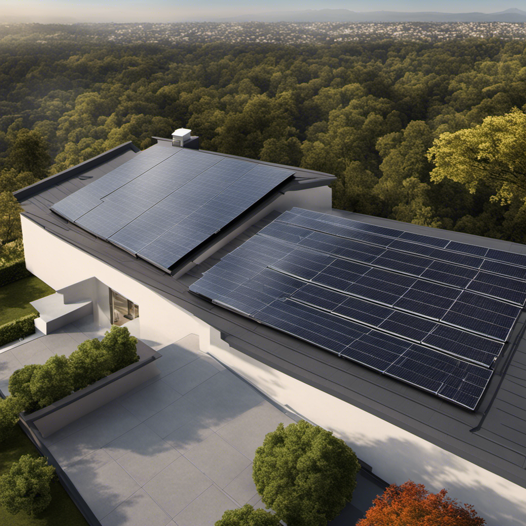 An image showcasing a modern, minimalist rooftop with sleek solar panels installed in a flat configuration