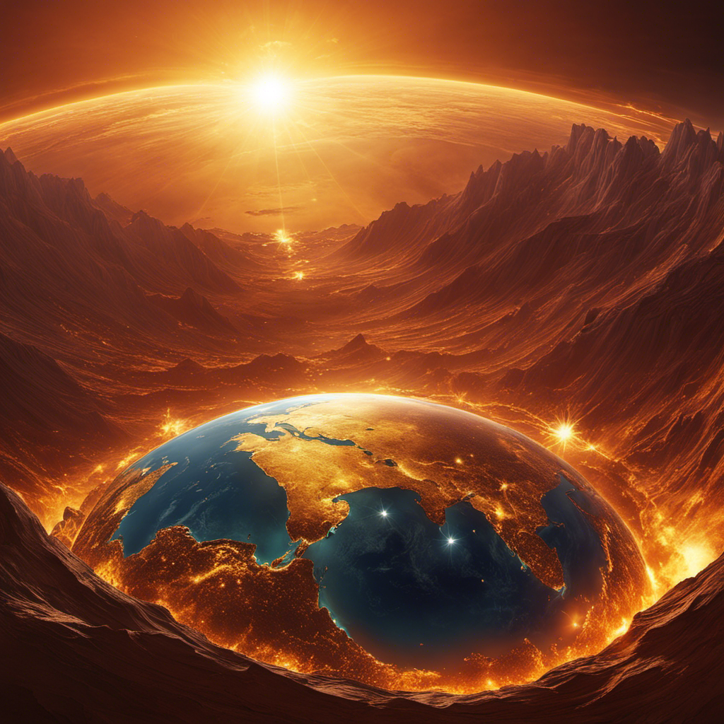 An image depicting a vibrant, sunlit planet with a radiant golden glow enveloping its surface, illustrating the concept of solar energy that reaches a planet