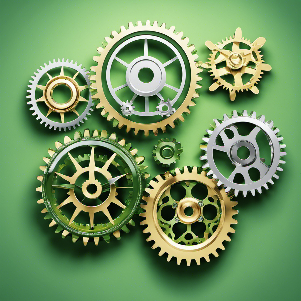 An image showcasing 5 interconnected gears, each representing a crucial element of green product development