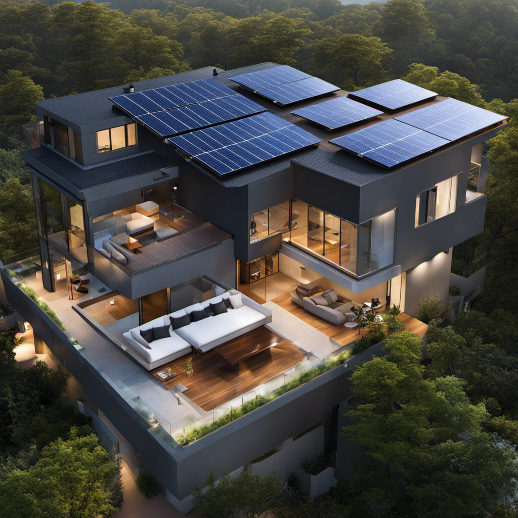 An image showcasing a solar panel system integrated into various settings, such as residential rooftops, commercial buildings, and remote areas