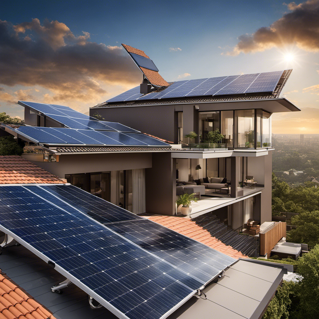 An image showcasing a residential rooftop solar panel installation, capturing the seamless integration with the house