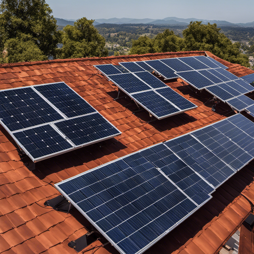An image showcasing a vibrant rooftop solar panel installation, perfectly aligned to capture maximum sunlight