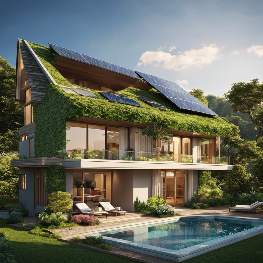 An image that showcases the serene beauty of a solar-powered home nestled amidst lush greenery, with solar panels seamlessly blending into the rooftop