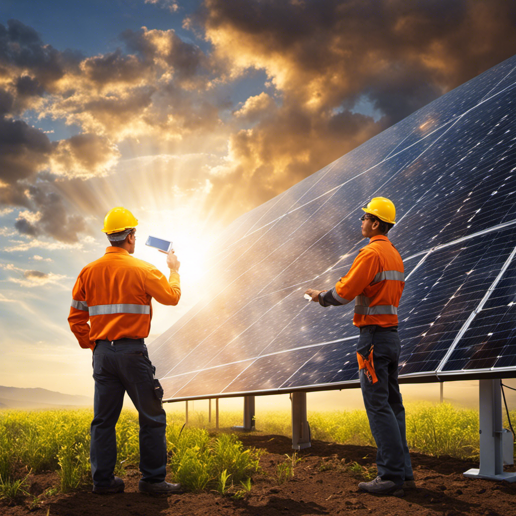 An image showcasing diverse professionals engaged in various solar energy careers, such as photovoltaic system installers, solar engineers, researchers, manufacturers, and consultants
