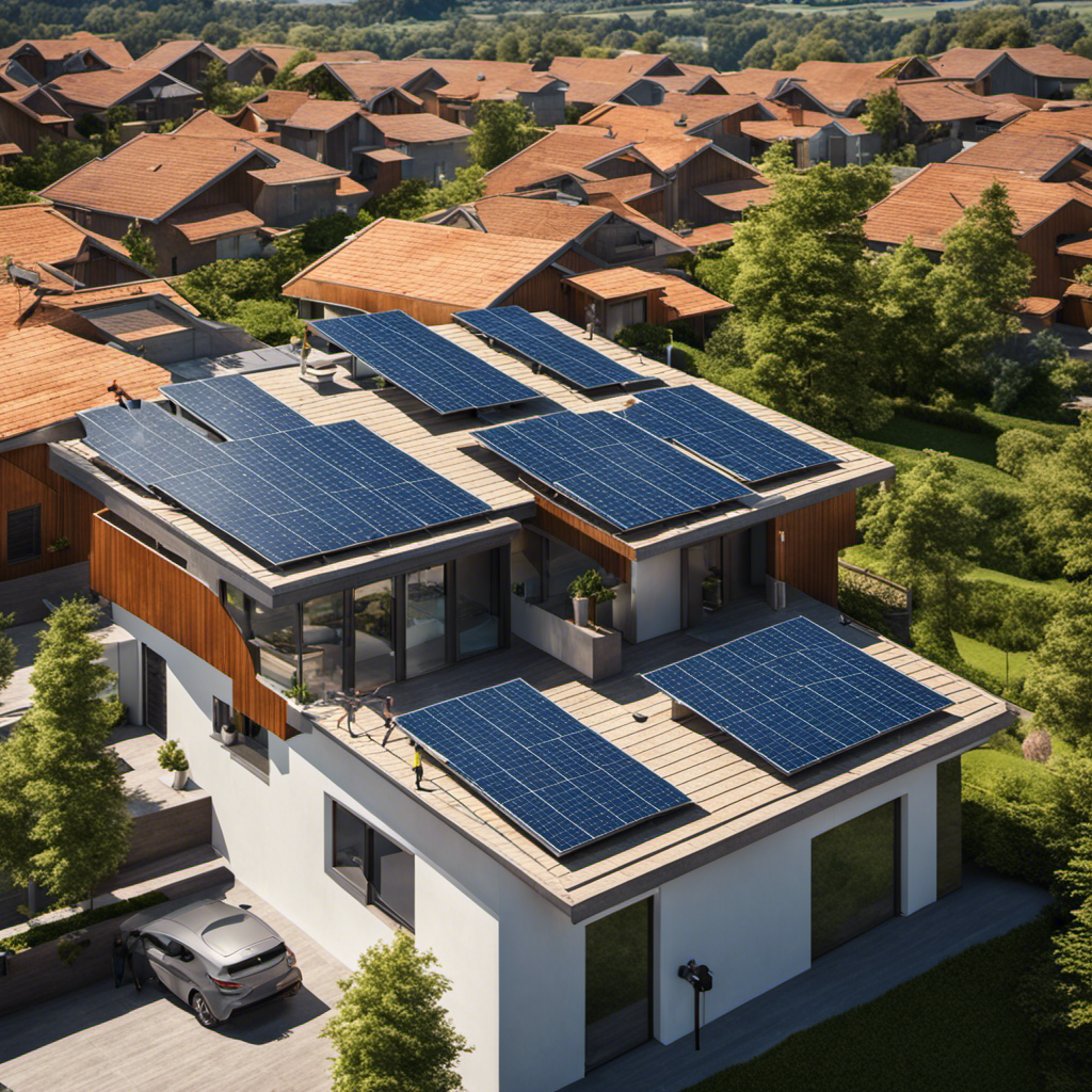 An image showcasing a bright, sun-soaked rooftop with solar panels seamlessly blending with the environment, highlighting the advantages of solar energy: sustainability, reduced carbon emissions, and independence from fossil fuels