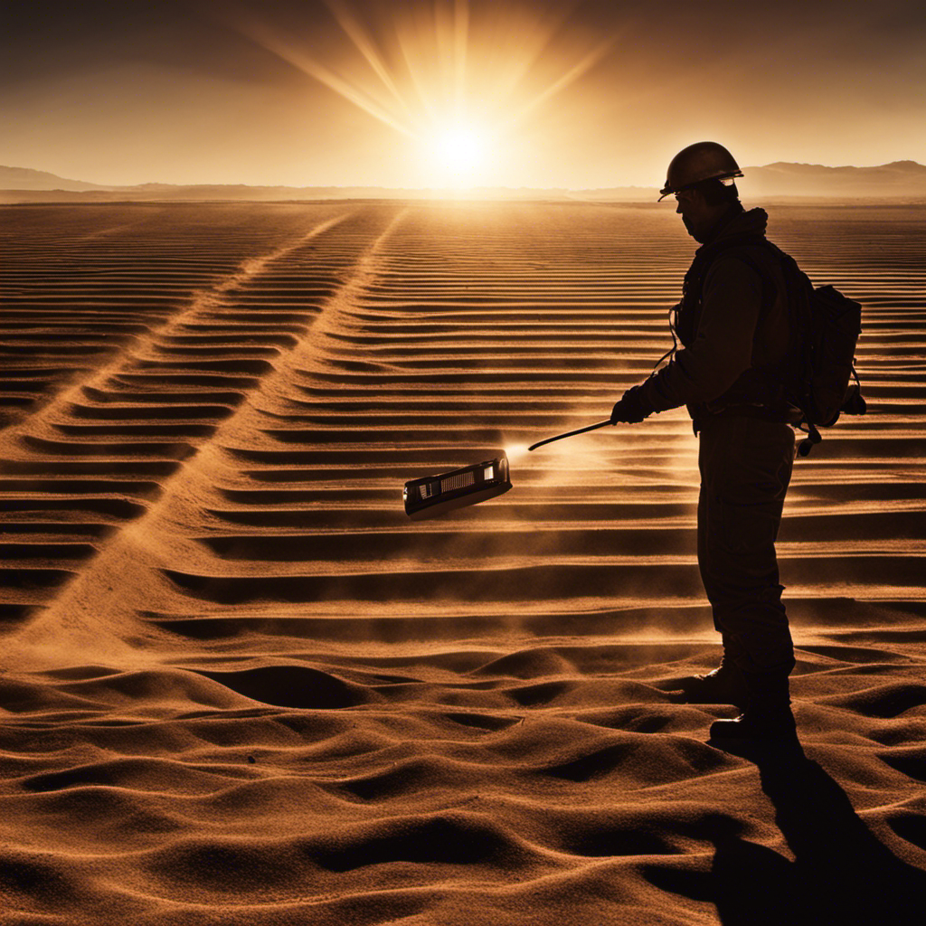 An image that depicts a solar panel covered in thick layers of dust and dirt, with rays of sunlight struggling to penetrate through