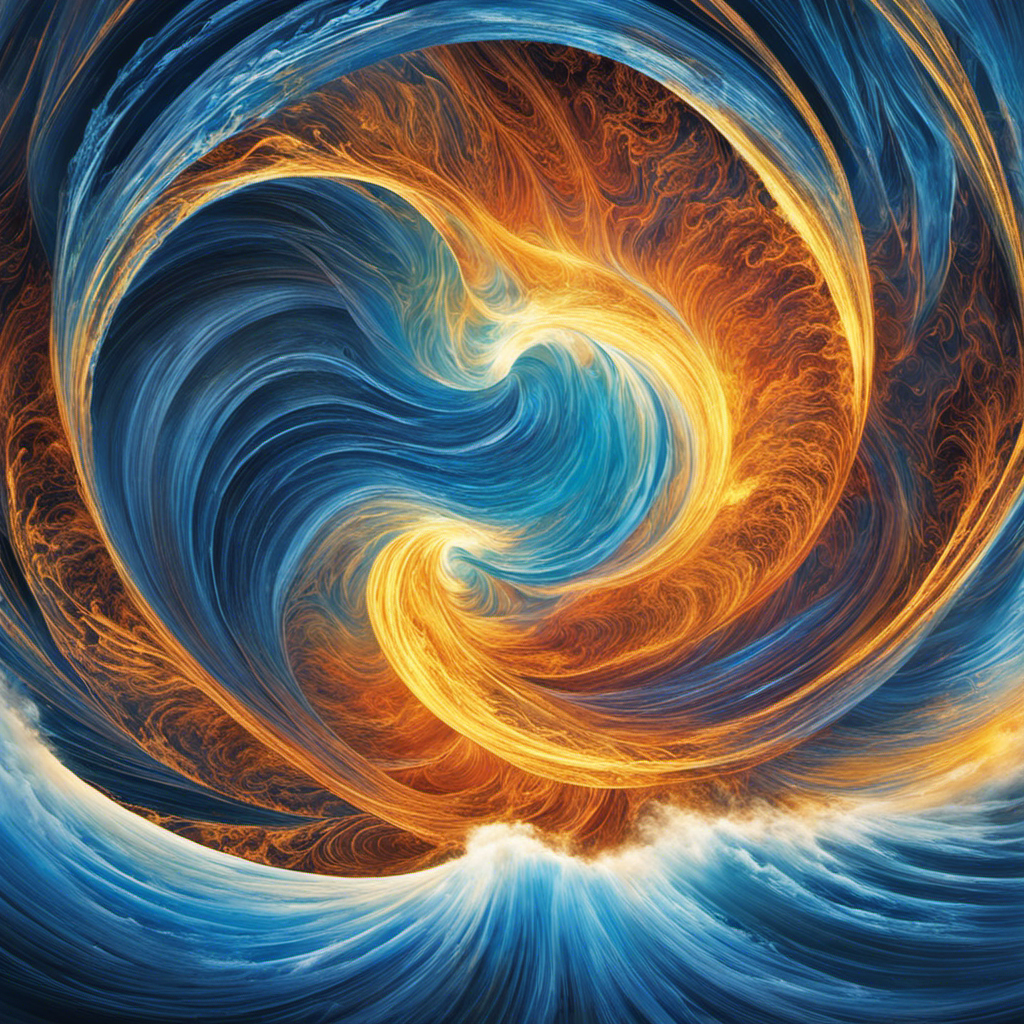An image showcasing the intricate dance of radiant energy as it travels on two distinct paths: the atmospheric convection, illustrated by swirling currents of warm air, and the oceanic conveyor belt, depicted through vivid blue waves circulating across the globe