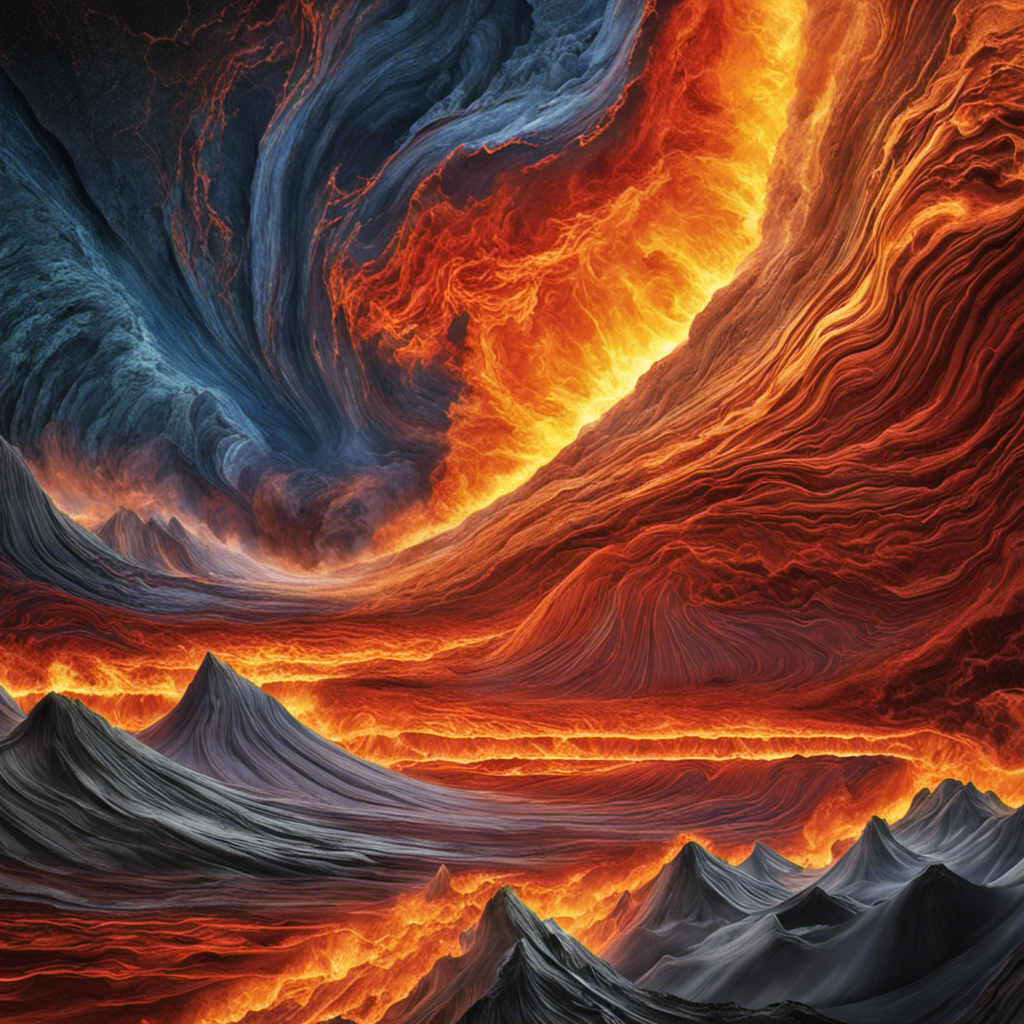 An image that showcases the intricate layers of the Earth's crust and mantle, depicting the intense heat generated by the convective movement of molten rock, ultimately enabling geothermal energy production