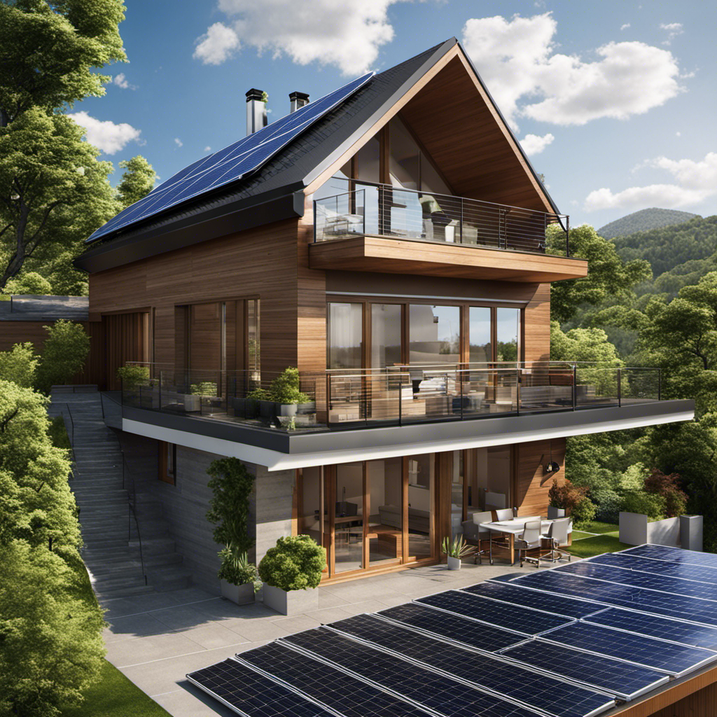 An image showcasing a residential rooftop with both solar panels and a geothermal heat pump system, illustrating the cost-effective combination of these renewable energy sources