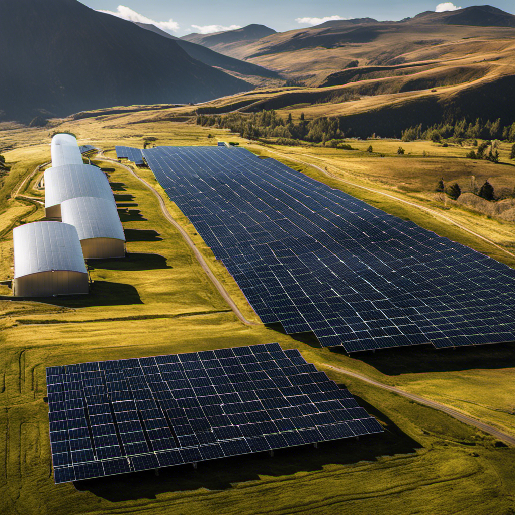 An image showcasing a sunlit landscape with solar panels integrated seamlessly into the terrain, complemented by geothermal power stations emitting clean steam from the earth's crust, symbolizing the synergy between geothermal and solar energy for sustainable power generation