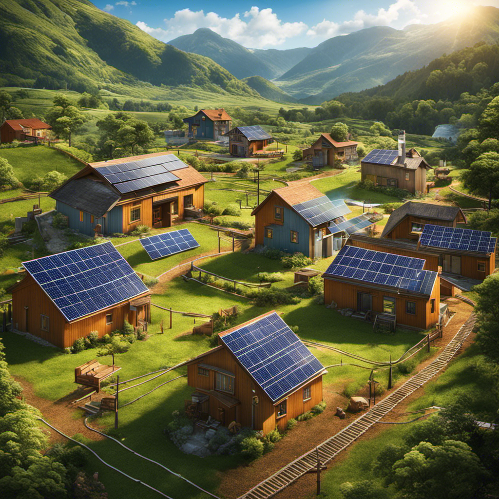 An image showcasing a remote village powered by a combination of geothermal and solar energy